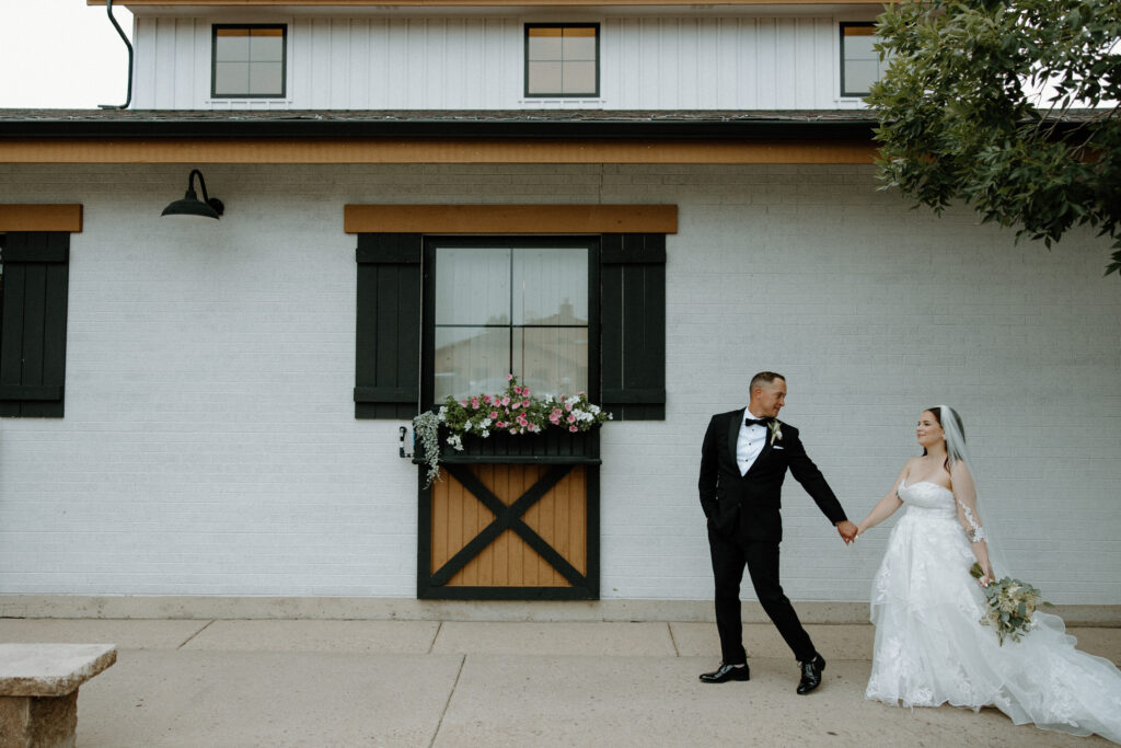 Colorado wedding couple walking at the Hearth House