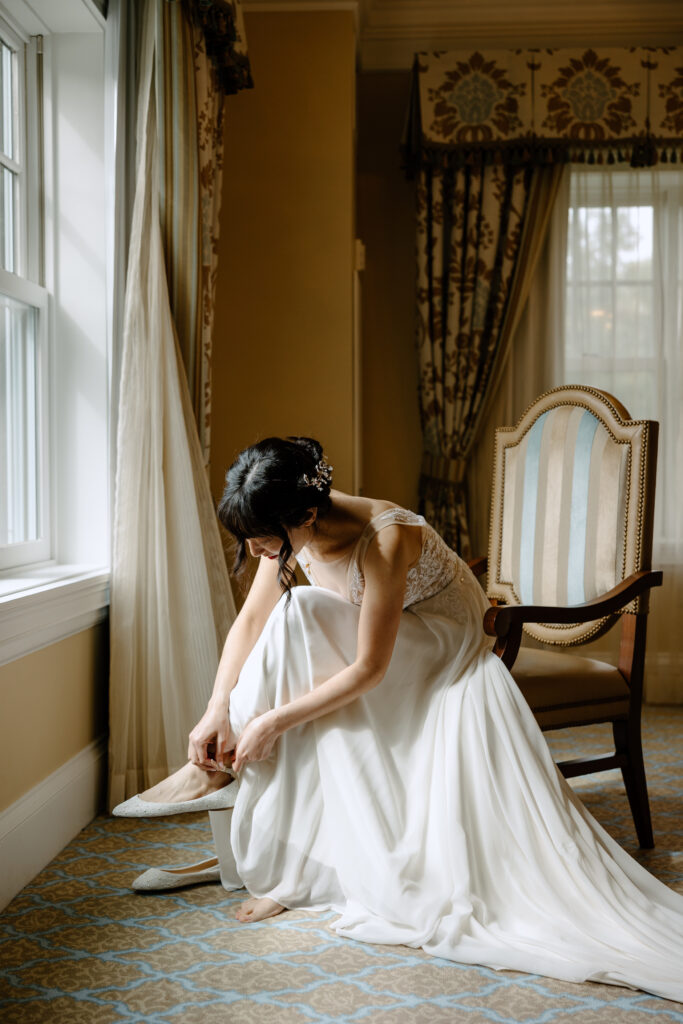 A bride getting ready for her Colorado Springs wedding at the Broadmoor