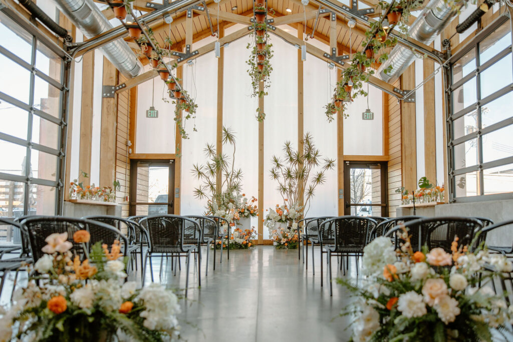 Florals and greenery in the Greenhaus at Kinship Landing 