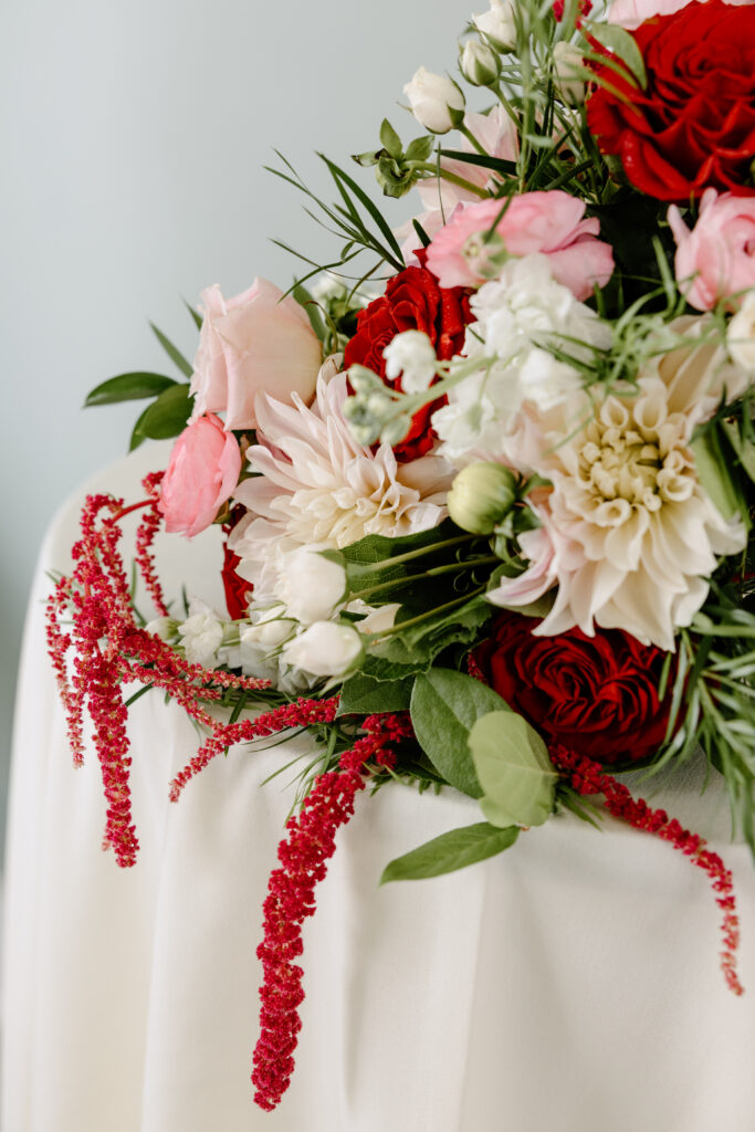 bridal bouquet in getting ready room